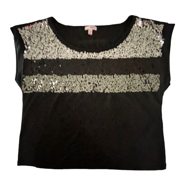 Bongo Black sparkly Sequin Shirt Cropped Top Medium - Picture 3 of 8